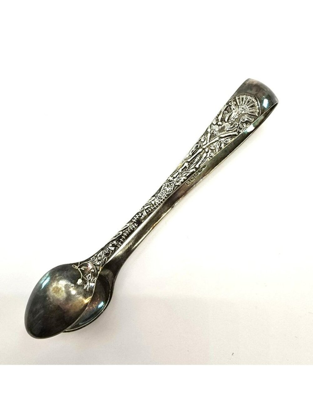 Antique Sterling Silver Sugar Tongs With Ornate Engraved Design VL5062